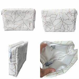 YSL Beauty White & Gold Cosmetic Makeup Bag